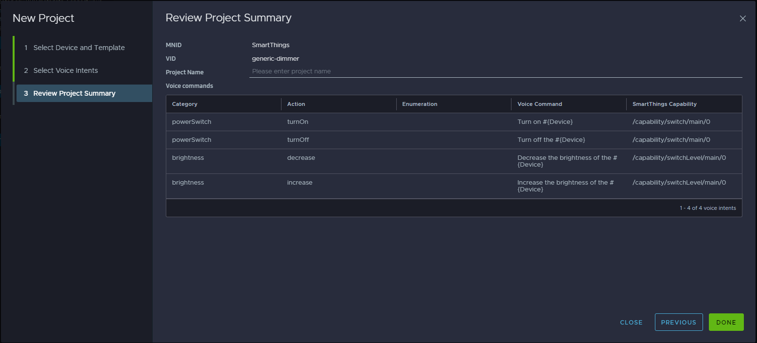 The final New Project creation screen, showing the Review Project Summary page