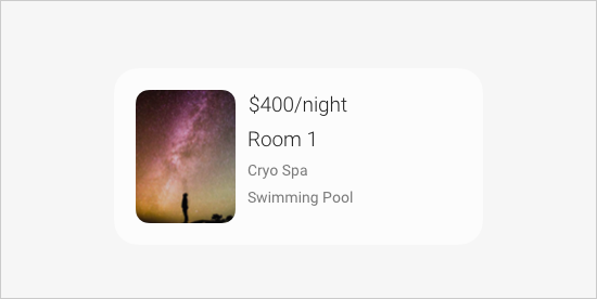 Room information presented in a thumbnail-card, image on left
