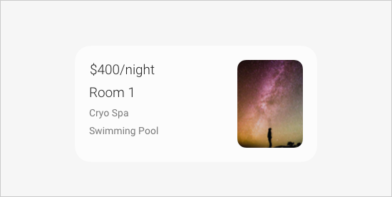 Room information presented in a thumbnail-card, image on right