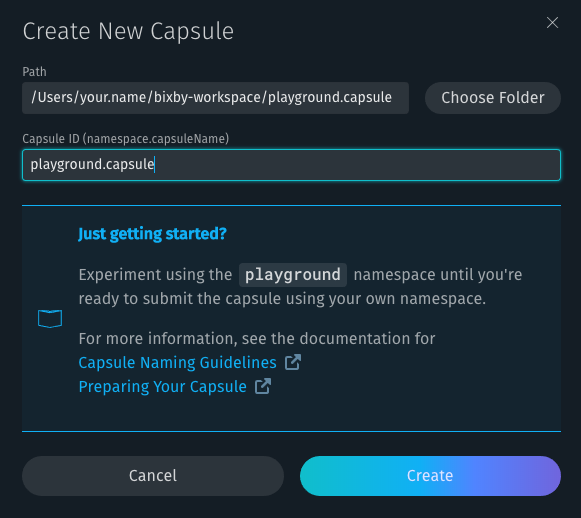 Create New Capsule dialog