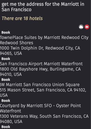 A layout view showing just the addresses of Marriott hotels