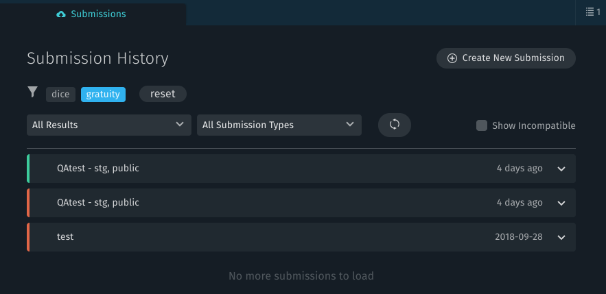 Submissions Tab showing "Submission History" in Bixby Developer Studio