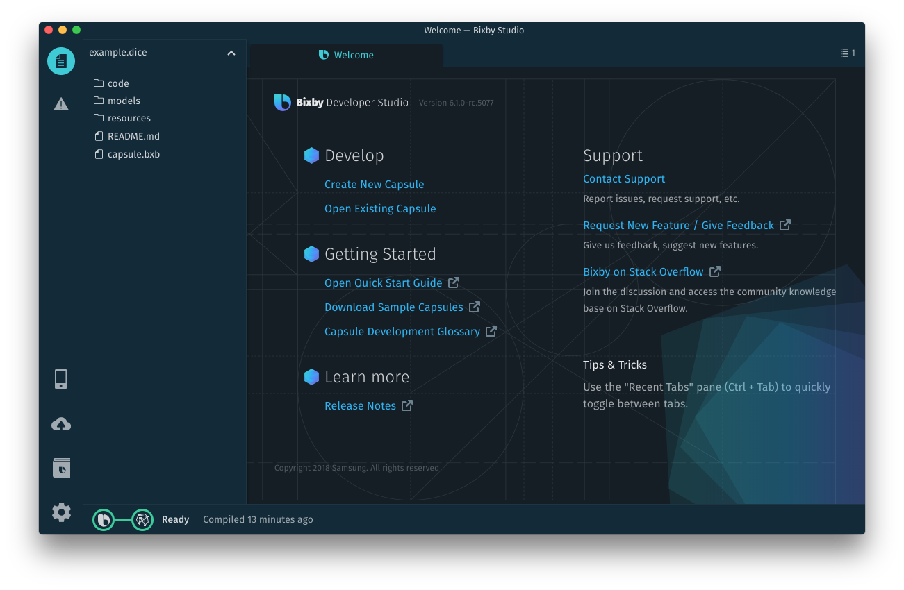 Bixby Developer Studio home page