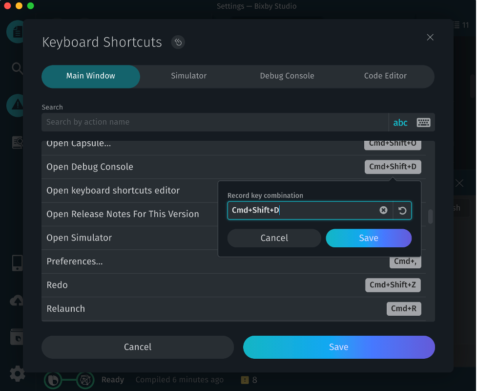 Changing a Keyboard Shortcut