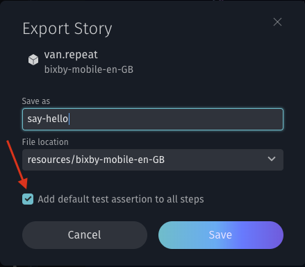 Export Story checkbox for assertions